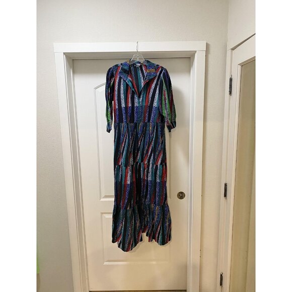 The Oula Company Dress Womens One Size Multicolor Striped Dot Boho Maxi Made USA - Picture 2 of 6